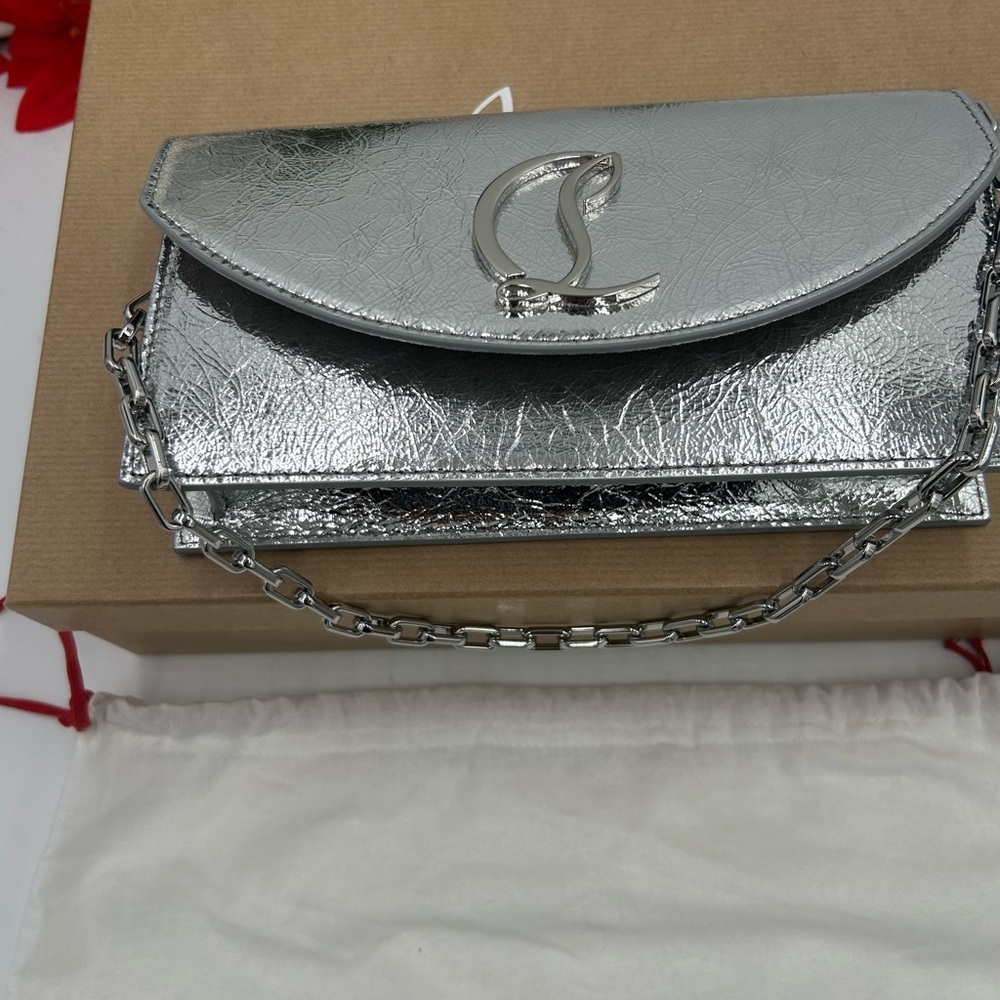 Women's Christian Louboutin, LOUBI54 clutch/shoulder bag with chain made Italy - Picture 6 of 15